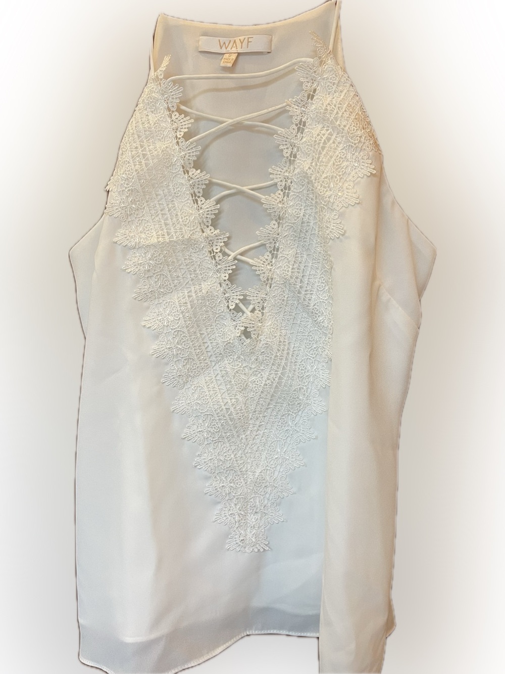 Wayf Ivory Lace-Up V-Neck Lace Trim Cami